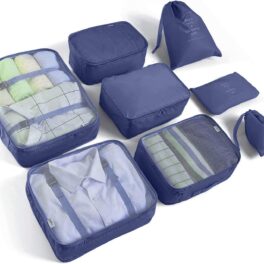 8 Set Packing Cubes for Suitcases Travel Luggage Packing Organizers,Travel Essentials Accessories Luggage Organizer with Shoe Bag Tioletry/Laundry Bag（Dark Blue）