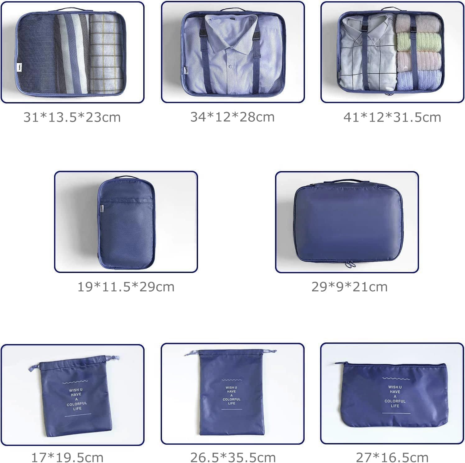 8 Set Packing Cubes for Suitcases Travel Luggage Packing Organizers,Travel Essentials Accessories Luggage Organizer with Shoe Bag Tioletry/Laundry Bag(Dark Blue) - Image 4