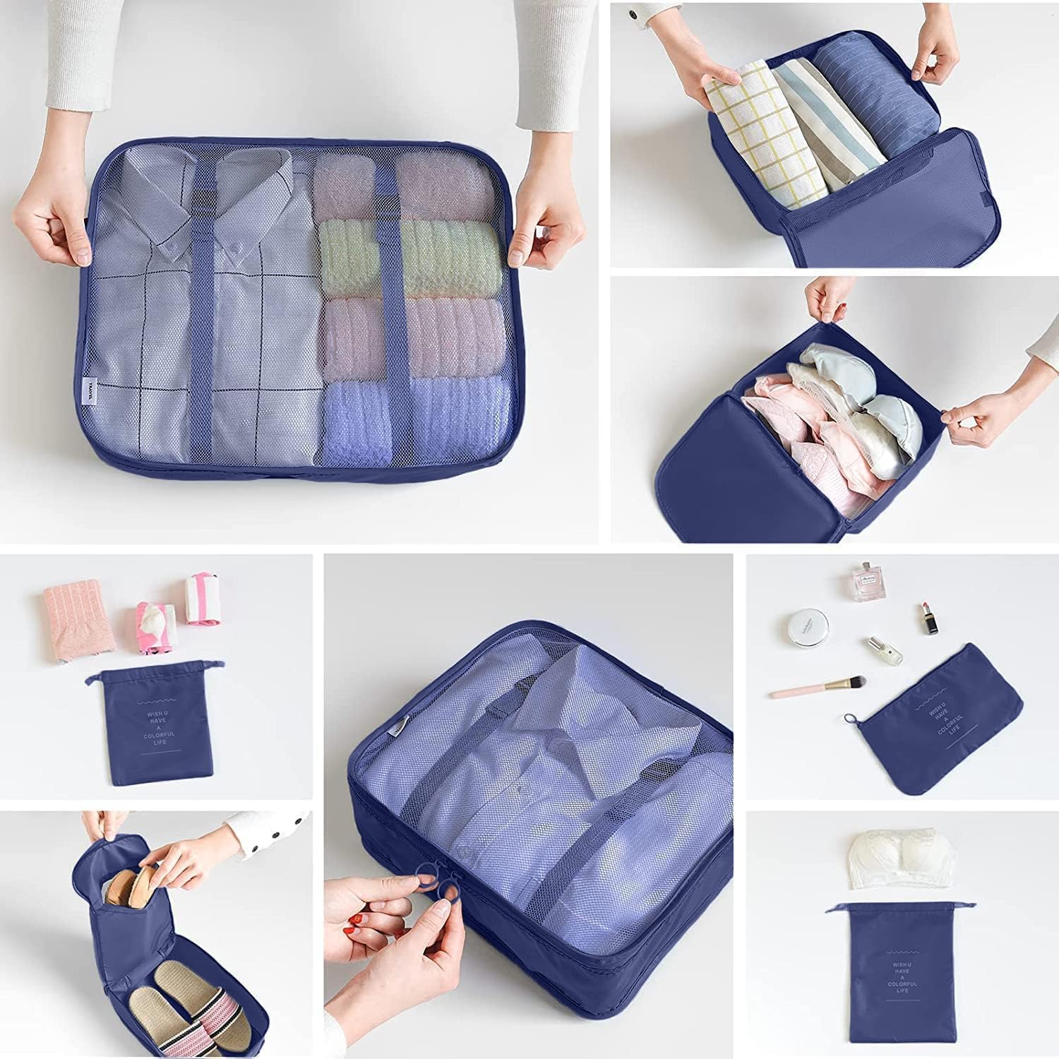 8 Set Packing Cubes for Suitcases Travel Luggage Packing Organizers,Travel Essentials Accessories Luggage Organizer with Shoe Bag Tioletry/Laundry Bag(Dark Blue) - Image 5