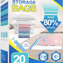 Fygrip Vacuum Storage Bags with Hand Pump, Plastic Packaging Bags, 80% Space Saver Vacuum Seal Bags for Clothing, Travel Lugggage, Blankets, Comforters, 20 Combo