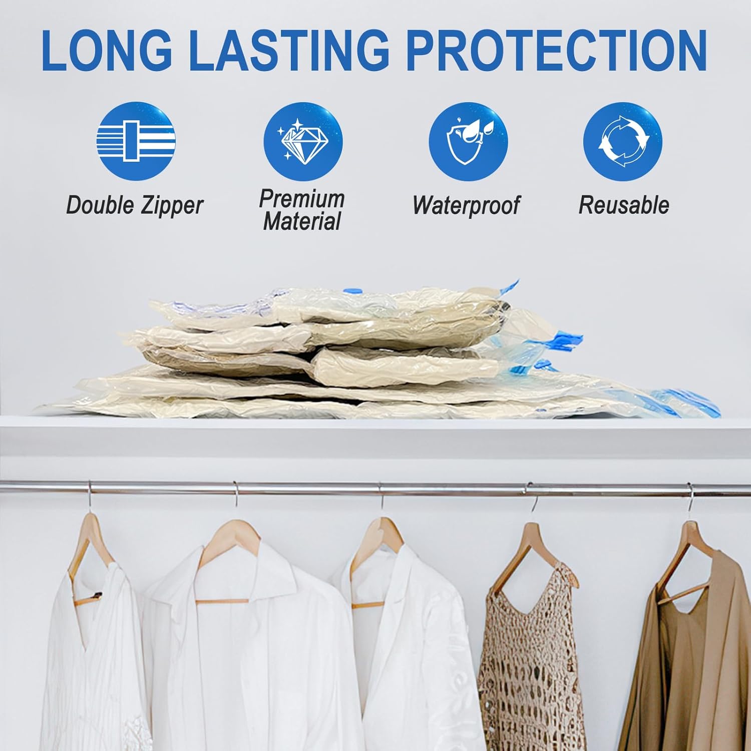 Fygrip Vacuum Storage Bags with Hand Pump, Plastic Packaging Bags, 80% Space Saver Vacuum Seal Bags for Clothing, Travel Lugggage, Blankets, Comforters, 20 Combo - Image 3