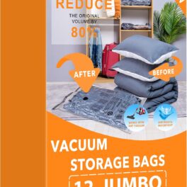 GONGSHI Vacuum Storage Bags, Space Saver Seal Bags For Clothing, Travel Luggage,Blankets, Comforters, Pillows, Clothes Storage.12 Jumbo