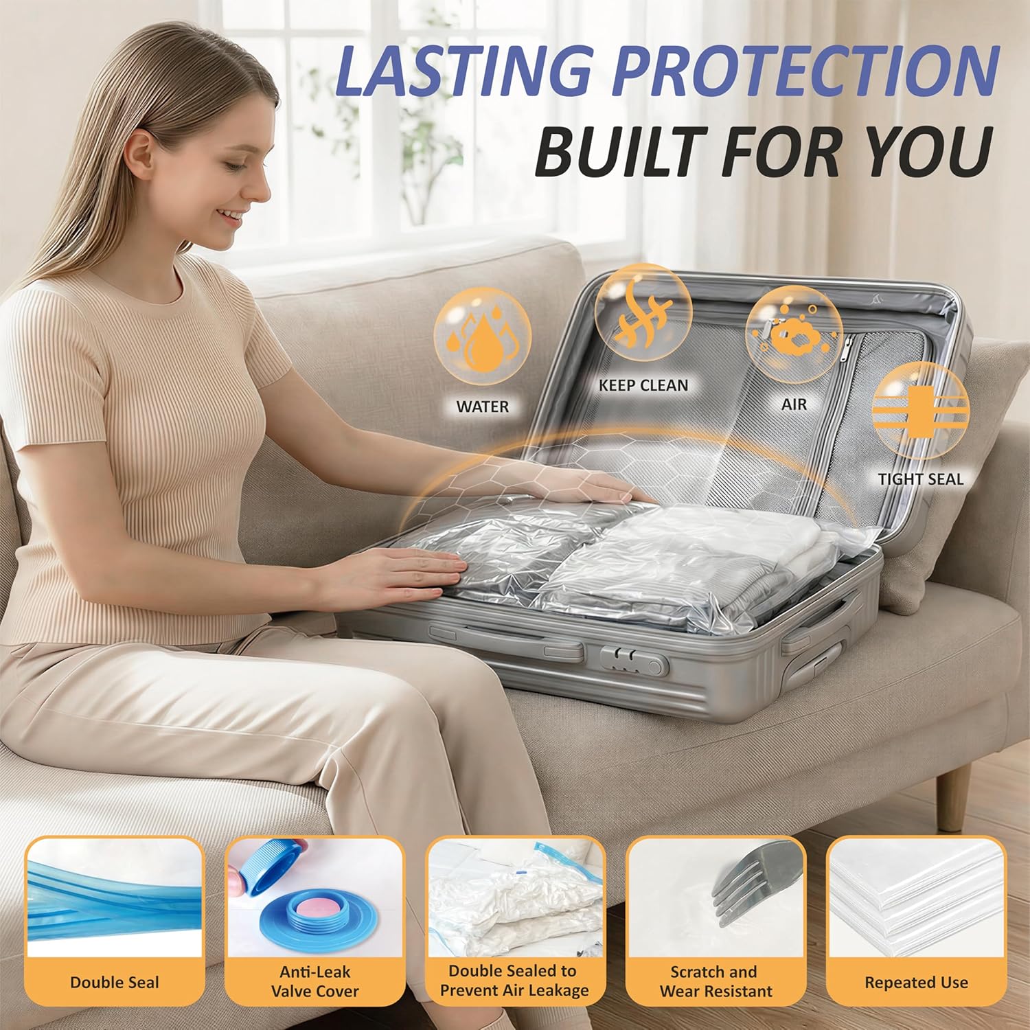 Cozy Essential Travel Vacuum Storage Bags with Rechargeable Cordless USB Pump, Space Saver Bags for Luggage, Suitcase, Carry-On, for Clothes, Blankets, Bedding & Seasonal Storage,15 Combo - Image 6